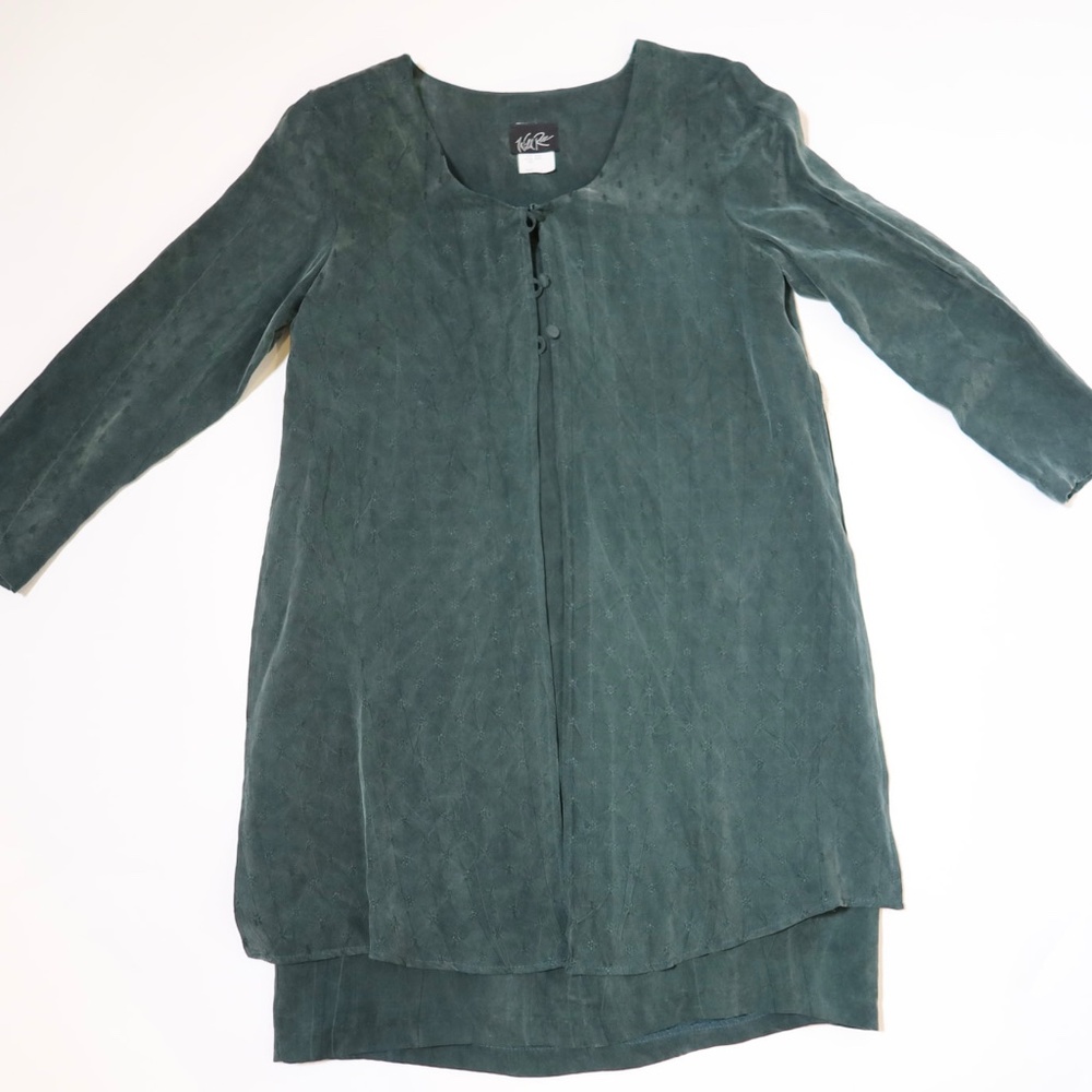 Vintage 90s Flowy Green Dress with Delicate Floral Print